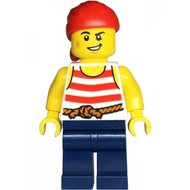 pirate - male white shirt with red stripes dark blue legs red bandana