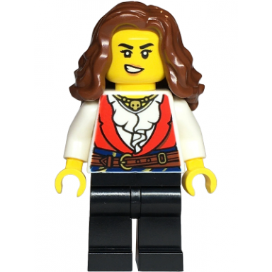 pirate - female red vest over white shirt black legs reddish brown hair