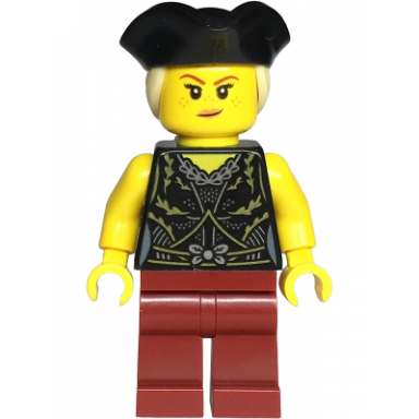 pirate - female black dress top dark red legs black tricorne hat with tan ponytail
