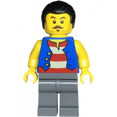 pirate - male blue vest dark bluish gray legs black hair with short ponytail