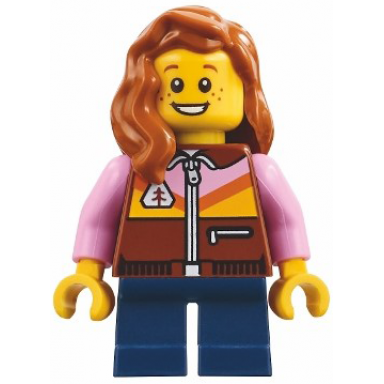 harbormasters office child - reddish brown jacket dark blue short legs dark orange hair