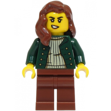 lost city explorer - female dark green open jacket reddish brown legs and hair