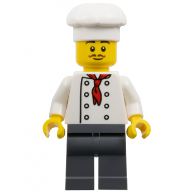 the art of chocolate chef - male white torso with 8 buttons dark bluish gray legs white chef toque