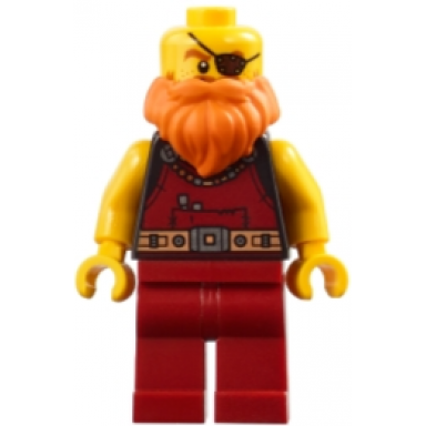 medieval seaside market blacksmith - male dark red overalls with tools orange beard
