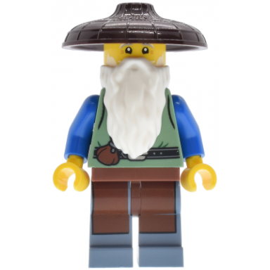 riverside scholars - male sand green vest reddish brown apron sand blue legs dark brown conical hat white beard