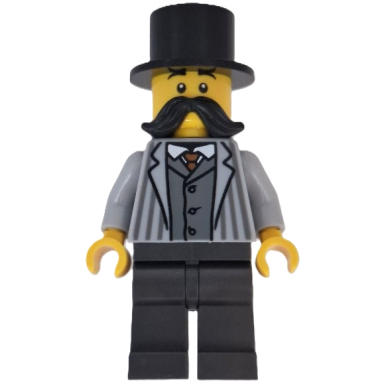 wild west train passenger - male light bluish gray striped jacket pearl dark gray legs black moustache and top hat