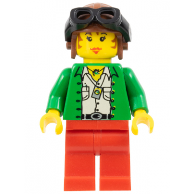 pippin reed miss gail storm - green open shirt red legs brown aviator cap black goggles