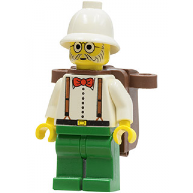 dr kilroy dr charles lightning - white shirt and suspenders green legs white pith helmet brown backpack