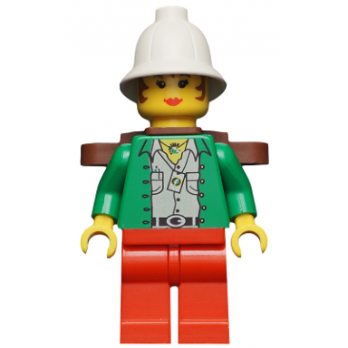 pippin reed miss gail storm - green open shirt red legs white pith helmet brown backpack
