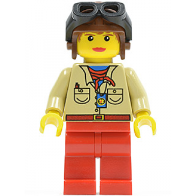 pippin reed miss gail storm - tan shirt red legs brown aviator cap black goggles
