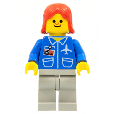 airport - blue light gray legs red female hair