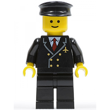 airport - pilot with red tie and 6 buttons black legs black hat standard grin