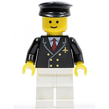 airport - pilot with red tie and 6 buttons white legs black hat standard grin