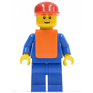 airport - blue 3 button jacket tie red cap blue legs orange vest eyebrows