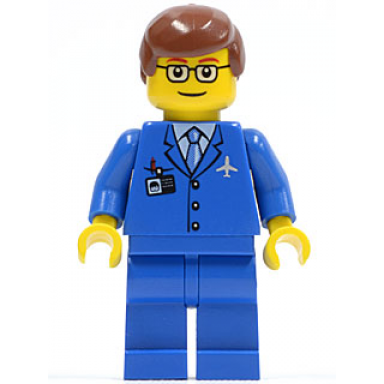 airport - blue 3 button jacket tie reddish brown male hair glasses with thin eyebrow