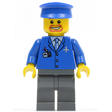 airport - blue 3 button jacket tie blue hat dark bluish gray legs