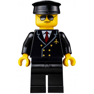 airport - pilot black legs red tie and 6 buttons black hat black and silver sunglasses