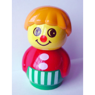 primo figure boy with green base with white stripes red top medium orange hair