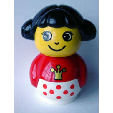 primo figure girl with white base with red dots red top with crown pattern black hair