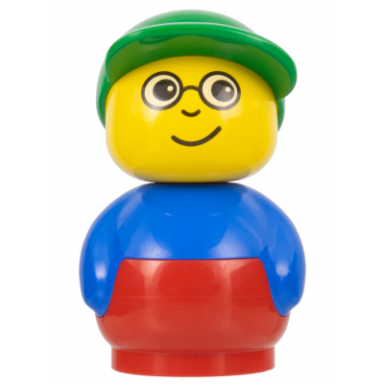 primo figure boy with red base blue top green hat glasses