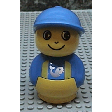 primo figure boy with yellow base blue top with yellow suspenders with fish pattern blue hat