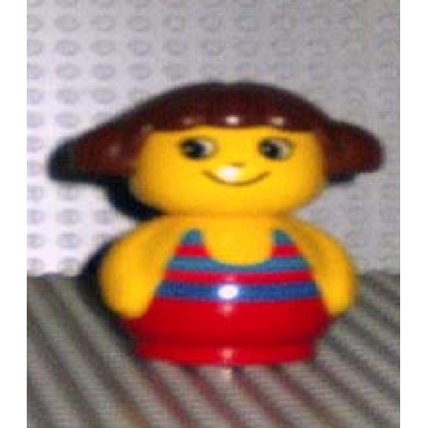 primo figure girl with red base yellow top with red swimsuit with blue stripes brown hair