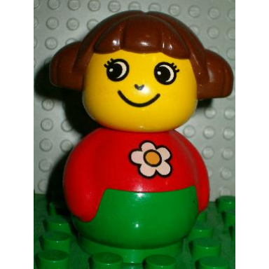 primo figure girl with green base red top with daisy pattern brown hair