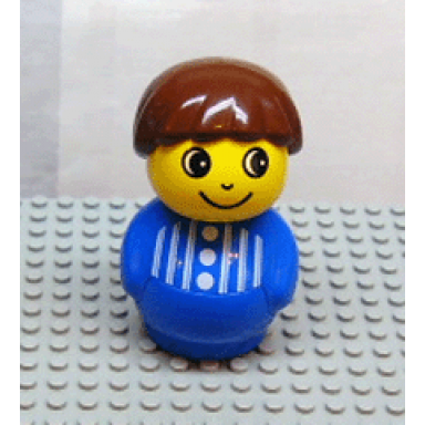 primo figure boy with blue base blue top with stripes and three buttons brown hair