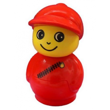 primo figure boy with red base red top with diagonal zipper red cap