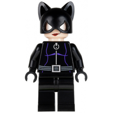 catwoman - black suit with dark purple trim red lips