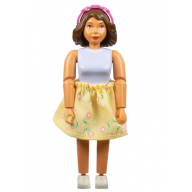 belville female adult woman - light violet top with lace pattern brown hair white shoes skirt hairband
