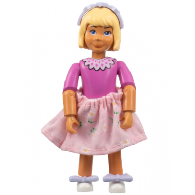 belville female child girl - pink shorts dark pink top with lace collar pattern very light orange hair white shoes skirt hairband bows