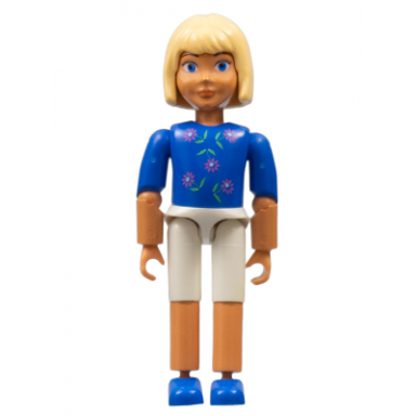 belville female child girl pamela - white shorts blue top with flowers pattern very light orange hair blue shoes