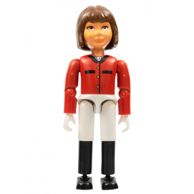 belville female - horse rider white shorts red shirt brown hair