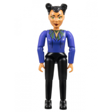 belville female adult woman queen - black pants violet top with scalloped collar pattern black hair black shoes
