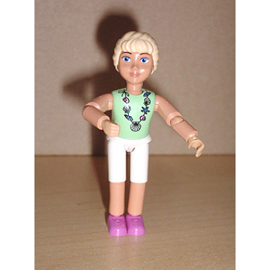 belville female - white shorts light green shirt with seashells necklace long light yellow braided hair