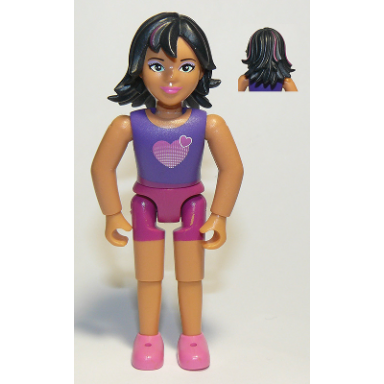 belville female child girl - magenta shorts dark purple top with hearts pattern black hair with magenta streaks dark pink shoes
