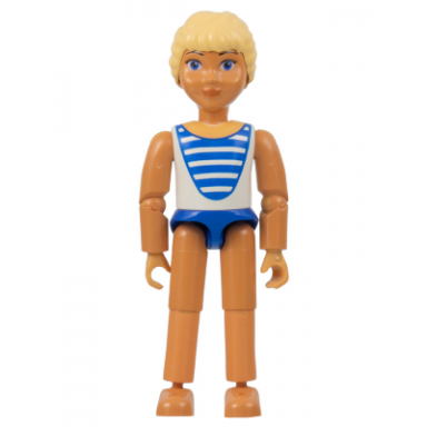 belville female - laura - white blue swimsuit with blue stripes long light yellow hair