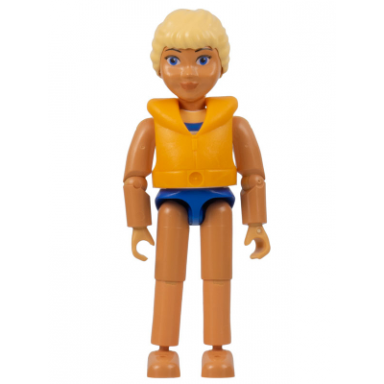 belville female - laura - white blue swimsuit with blue stripes long light yellow hair life jacket