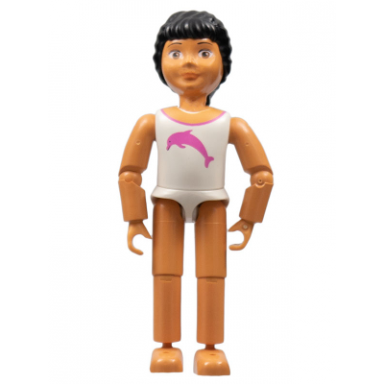 belville female child girl - white swimsuit with dolphin pattern black hair