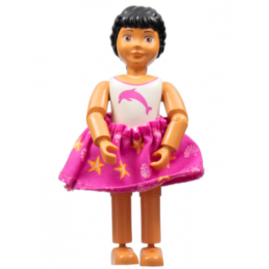 belville female child girl - white swimsuit with dolphin pattern black hair skirt bow