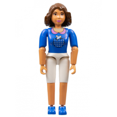 belville female adult woman iris victoria - white shorts blue top with mouse in pocket pattern brown hair blue shoes