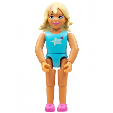 belville female child girl pop star - sky blue top with stars pattern light yellow hair with dark pink streaks dark pink shoes
