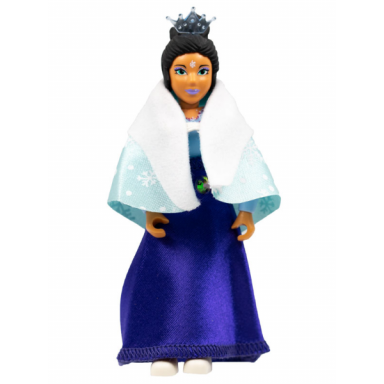 belville female adult woman snow queen - bright light blue top black hair white shoes skirt shawl tiara