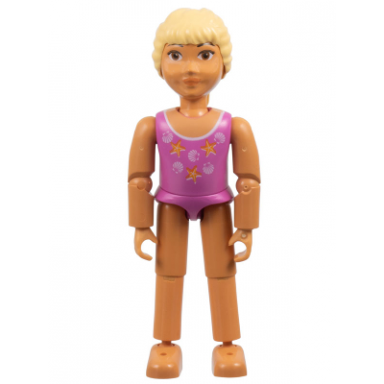 belville female child girl - dark pink swimsuit with starfish sea stars and seashells pattern very light orange hair