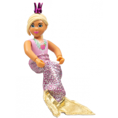 belville female child girl mermaid - bright pink swimsuit with bubbles and seashell pattern light yellow hair fish tail crown