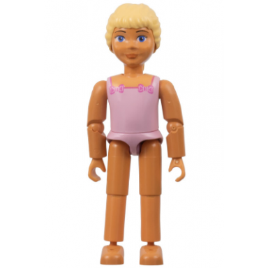 belville female - pink swimsuit with square neck dark pink bows in corners long yellow hair braided bare feet