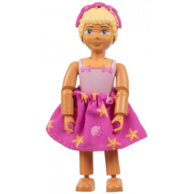 belville female - pink swimsuit with square neck dark pink bows in corners long yellow hair braided hairband bow