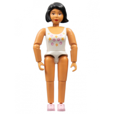 belville female - white swimsuit with starfish sea stars and seashells pattern black hair pink shoes