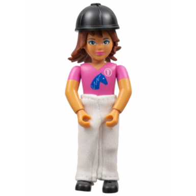 belville female - girl brown hair pink shirt white pants black riding helmet